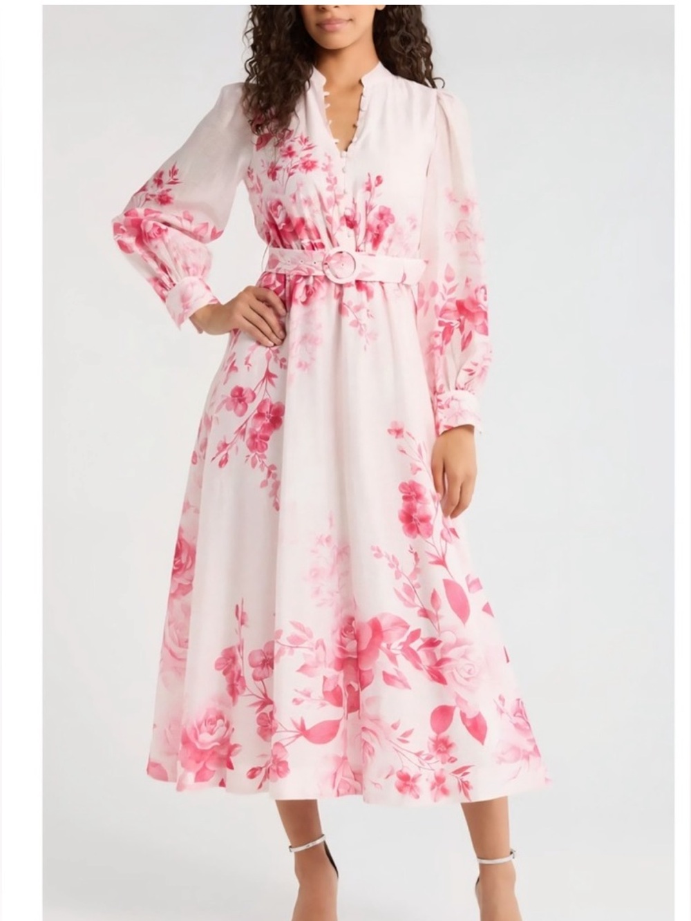 Ever new white and pink floral dress long sleeve